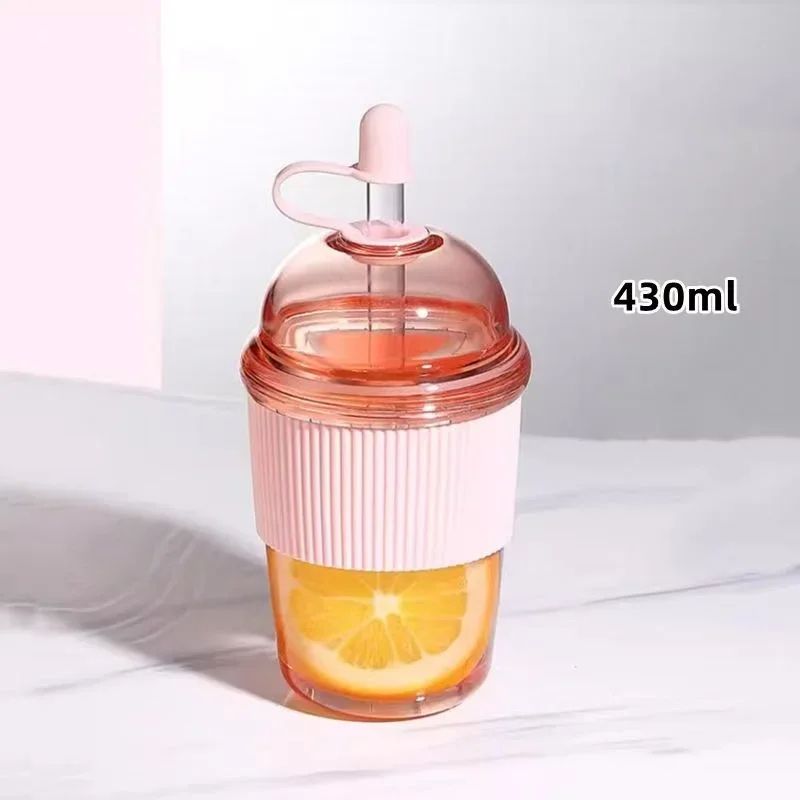 430ml Ins Style Straw Tumbler with Lid – Large Capacity Reusable Boba Tea & Coffee Cup