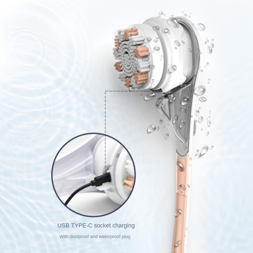 Electric Bath Brush Shower Cleaning Body Massage Brush Multifunctional Brush Spa Waterproof IPX7 Long Handle Back Brush