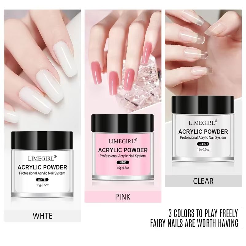 40ml Crystal Liquid & 45ml Acrylic Powder Nail Kit – Beginner Acrylic Nail Set (Pink, White, Transparent)