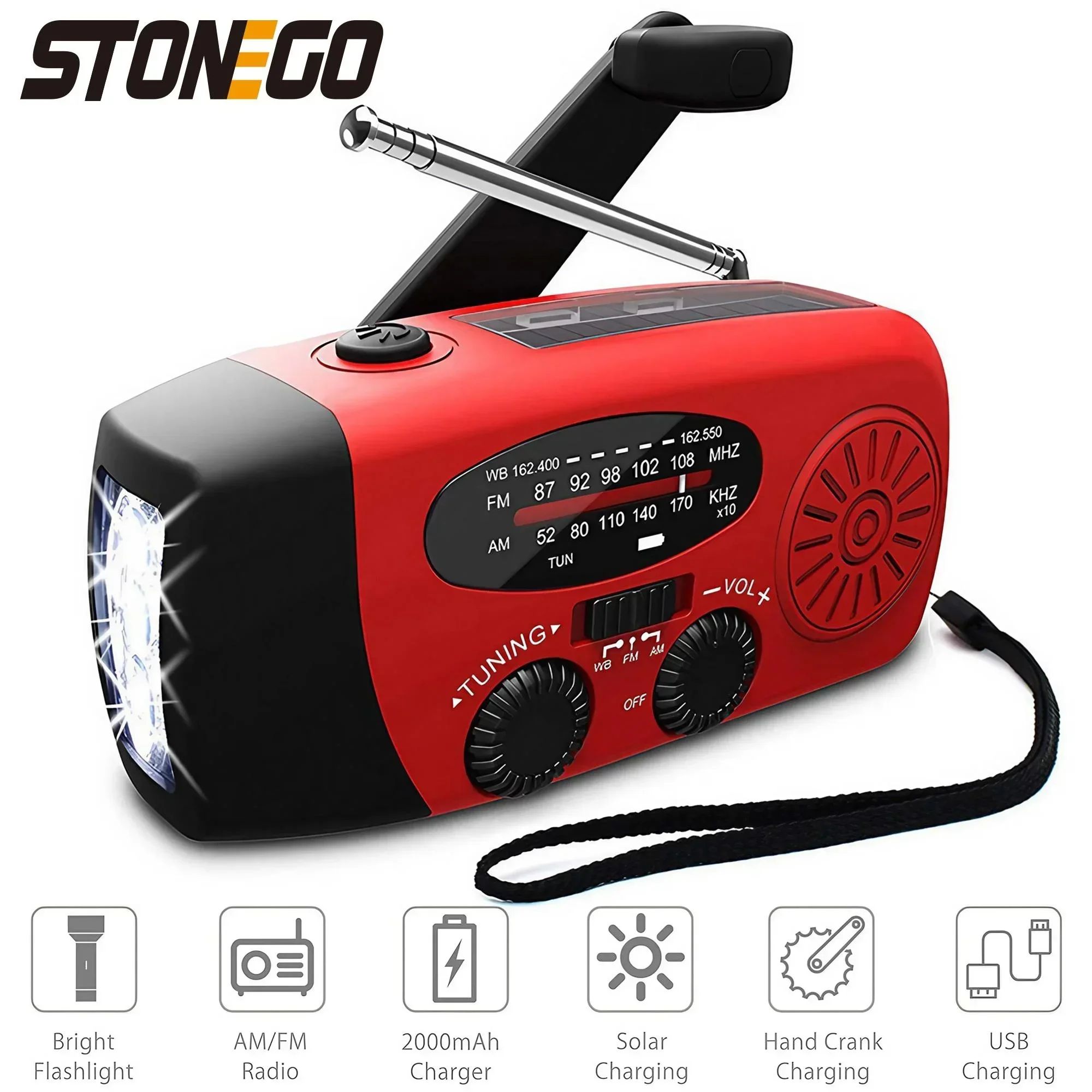 STONEGO Multifunctional Solar & Hand-Crank Emergency Radio Charger