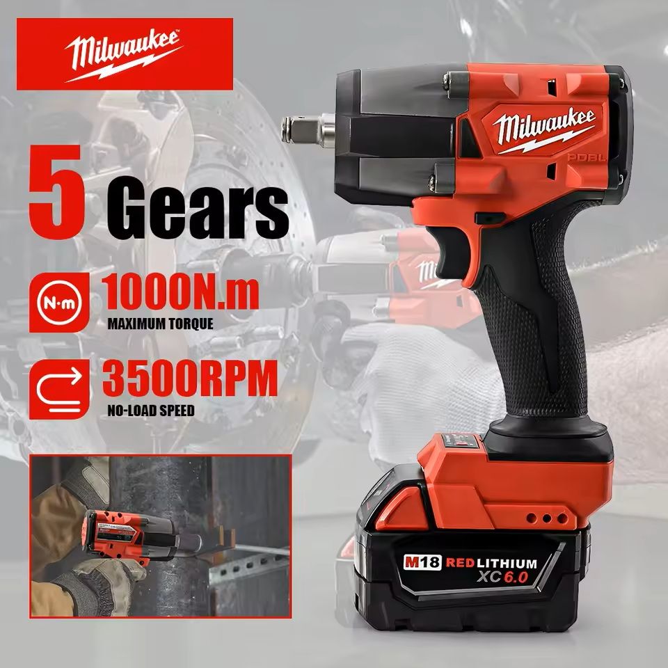 Cordless Brushless Impact Wrench with 1000NM Torque and Half Inch Chuck for Heavy Duty Power Tool Use