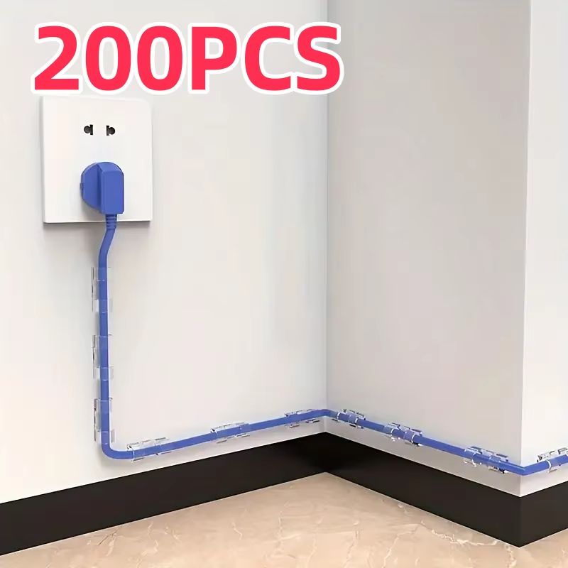 Clear Plastic Cable Clips Transparent Wire Organizers with Adhesive Backing (200/10 Pieces)