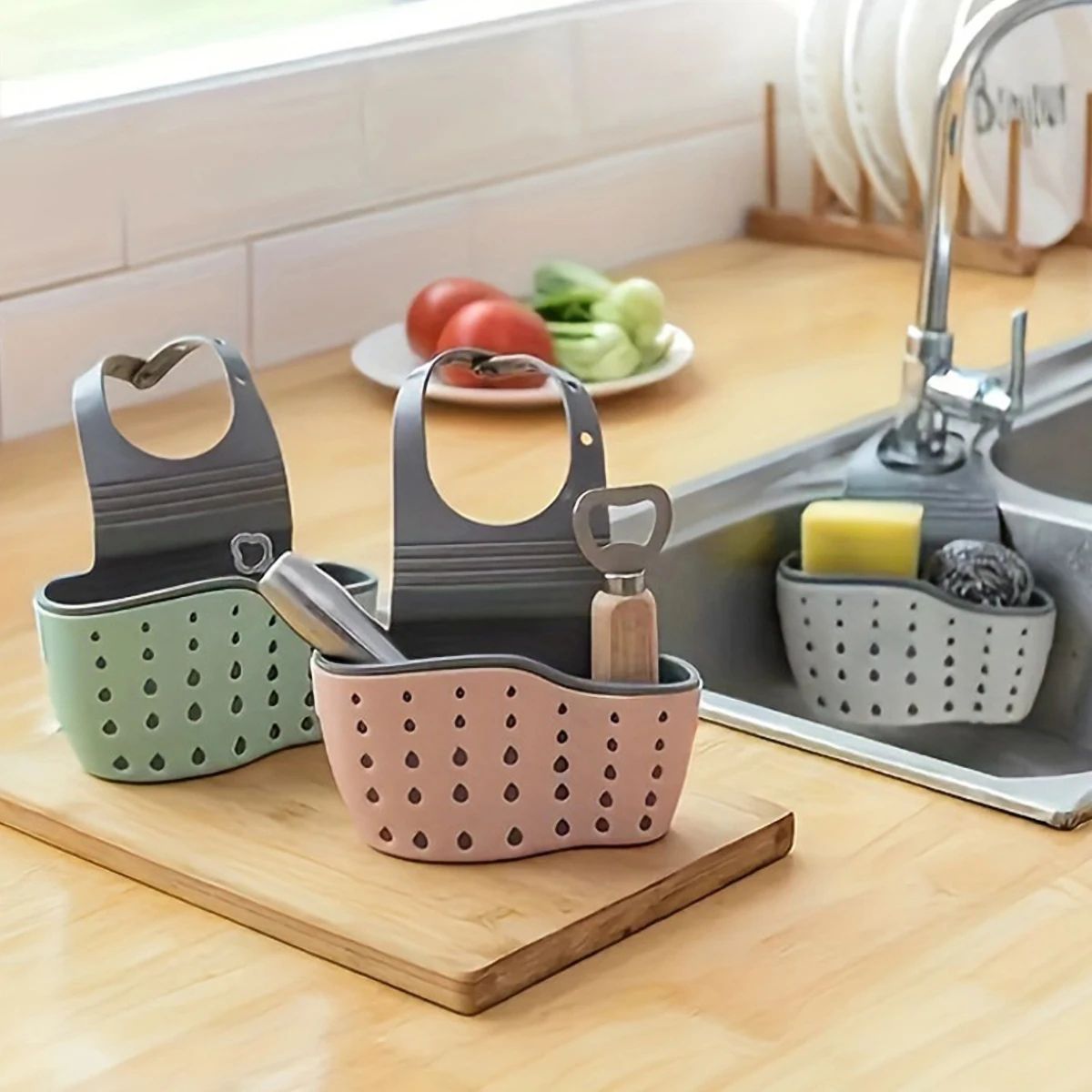 Hanging Sink Drain Basket Adjustable Sponge and Soap Holder