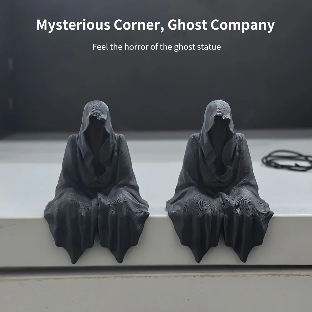 3D Printed Hooded Cloaked Gothic Statue Dark Aesthetic Desk & Shelf Figurine