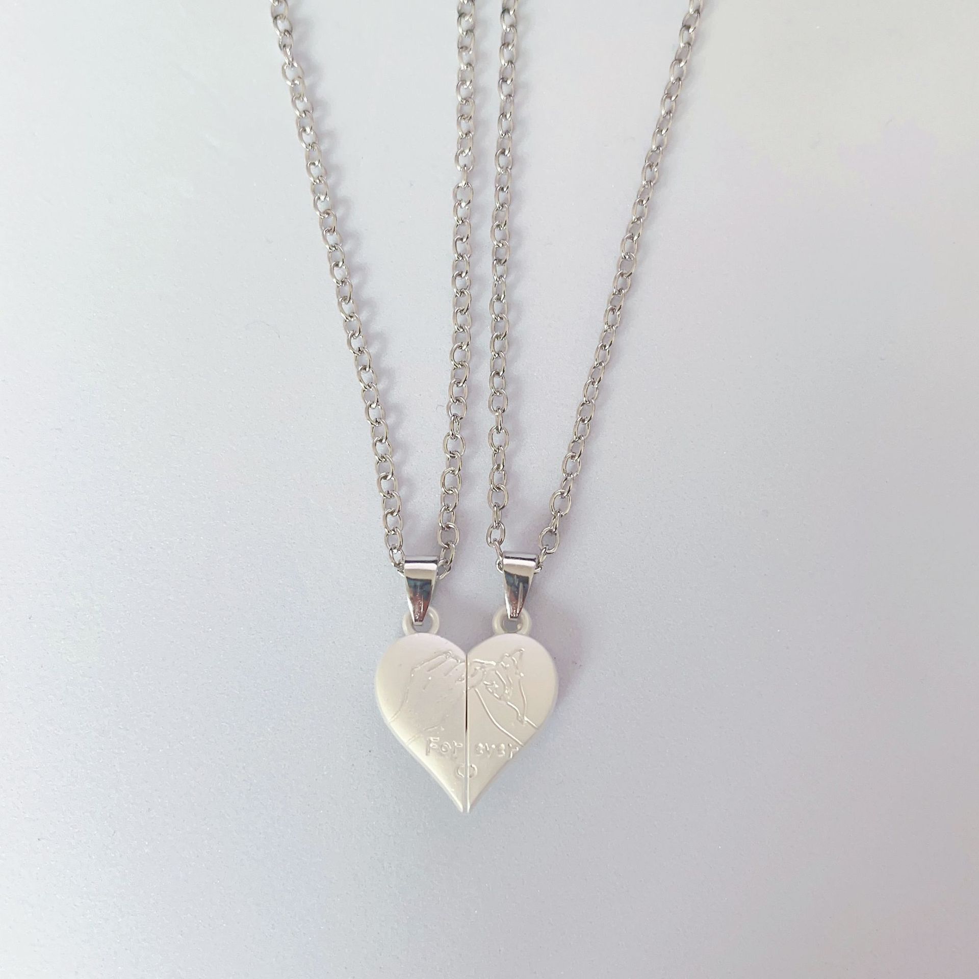 Couple Pendant Necklace Electrocardiogram, Magnetic Heart Pendant Splicing Necklace, Simple Quality Valentines Day Gift