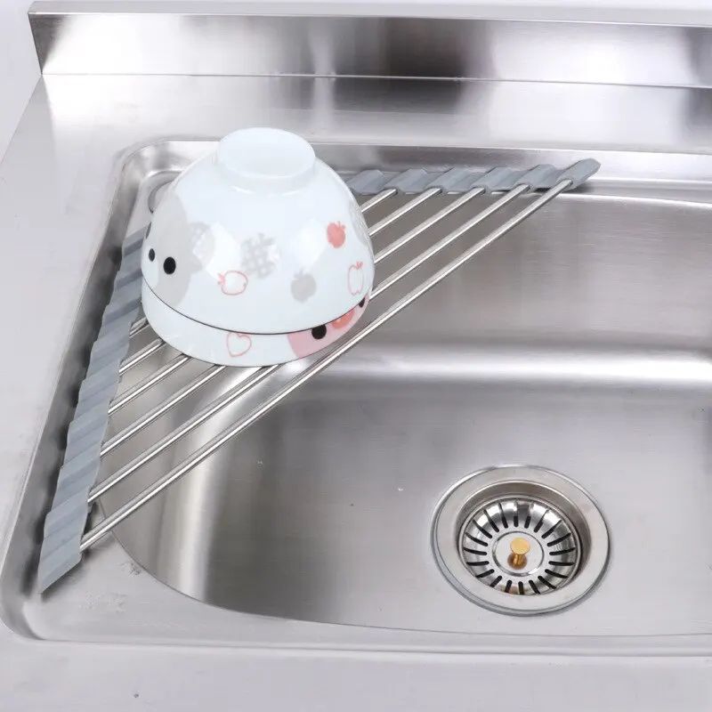 Foldable Triangular Sink Storage Rack Stainless Steel | Kitchen Drain Holder for Bowls, Chopsticks, Sponges Organizer