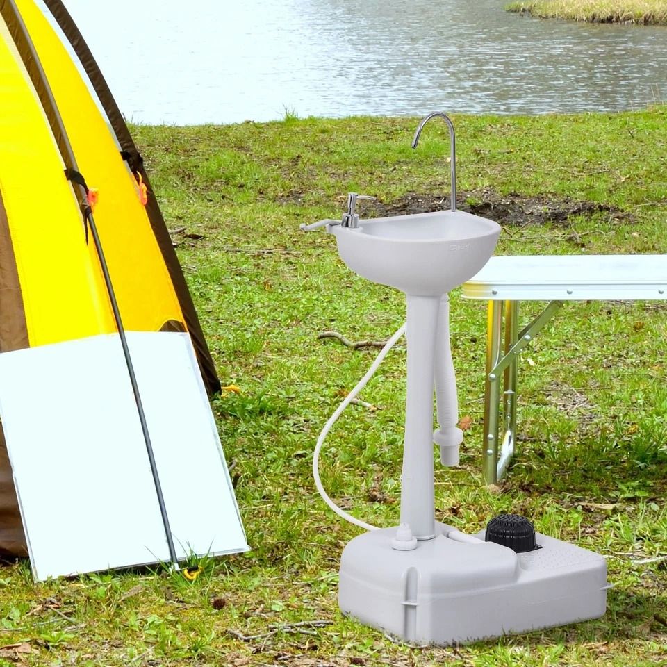 Portable Camping Sink with Soap Dispenser & Towel Holder Convenient Hand Wash Station on Wheels