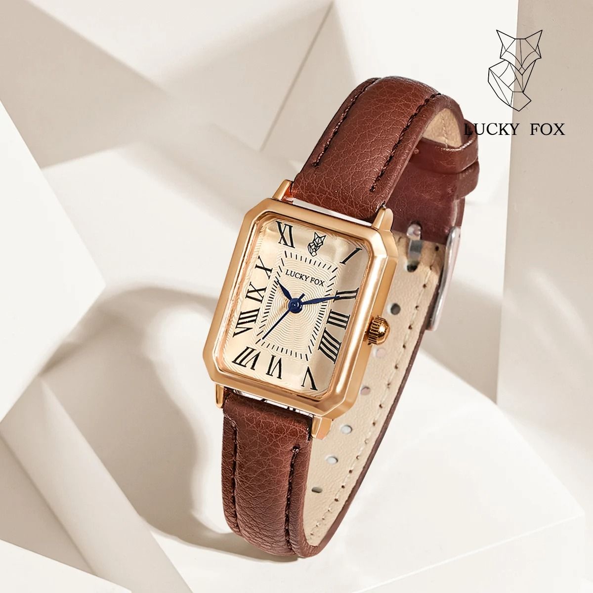 Women Retro Square Quartz Watch Leather Strap Casual Wristwatch