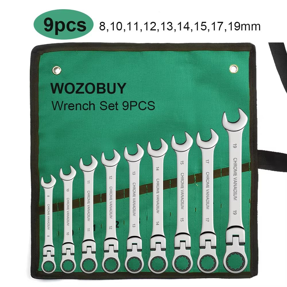 Flexible Head Ratcheting Wrench Set 8–22mm – Metric Combination Spanner Kit with Carry Bag