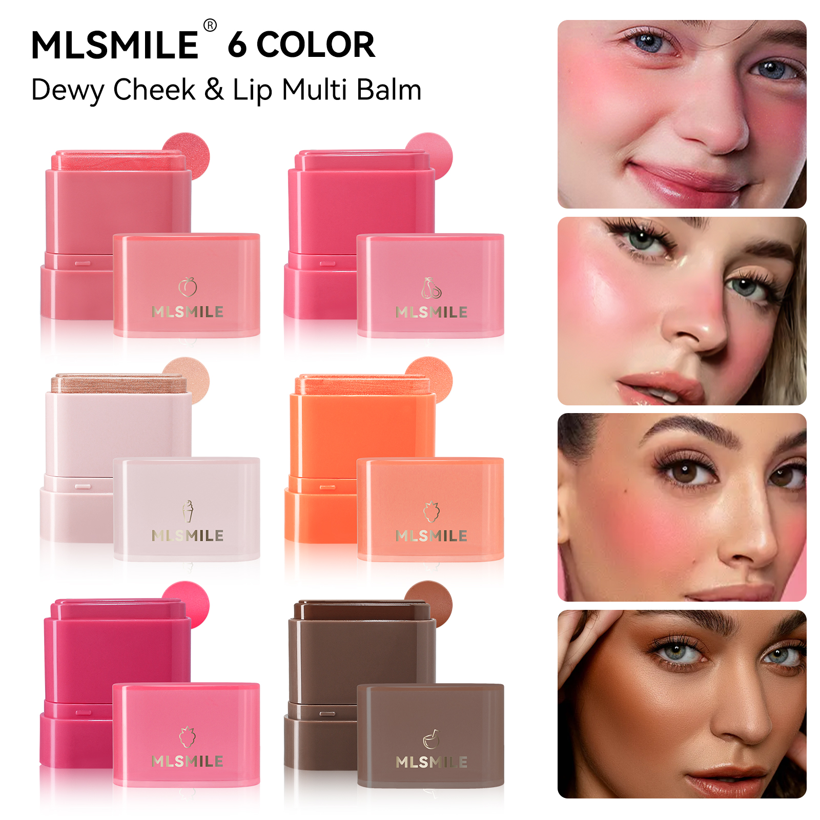 2-in-1 Flat Tube Fruit Blush & Lipstick Stick, Easy to Apply Highlighter & Contour, Multi-Use Lip & Cheek Makeup