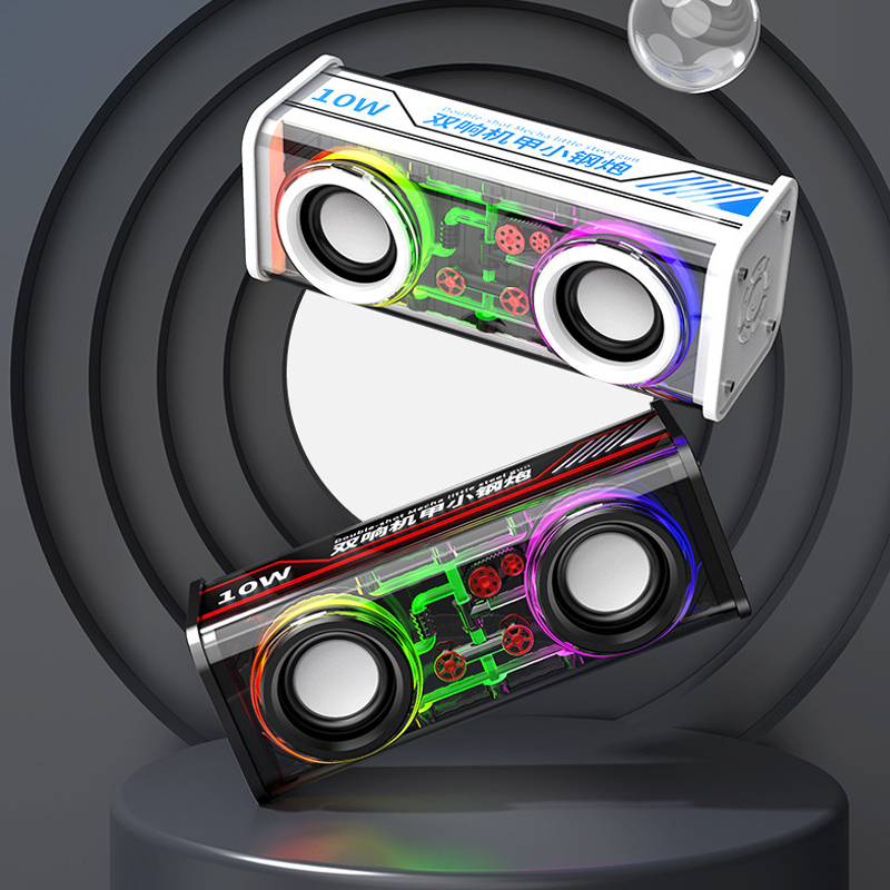 V8 Transparent Mecha Bluetooth Wireless Music Speaker with Bass Subwoofer & RGB Light for Parties