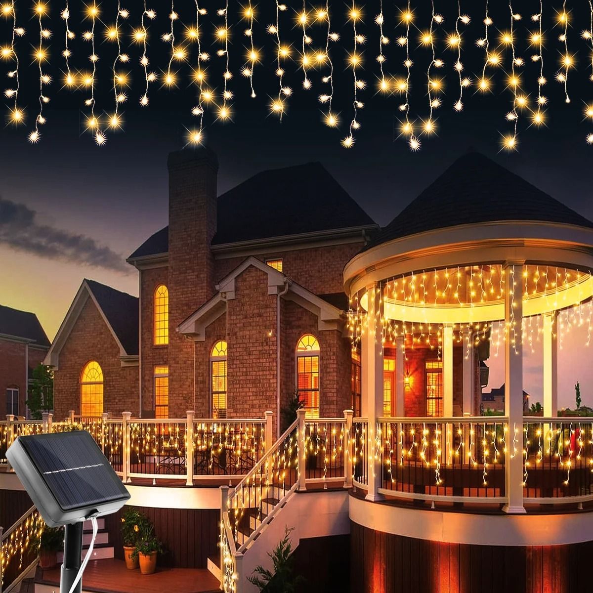 Solar Cascade Icicle Holiday Lights
