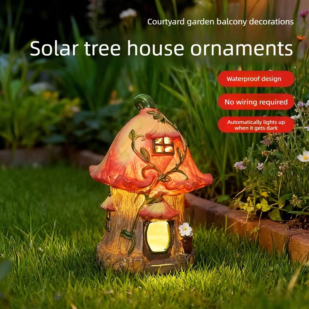 Solar Mushroom House Garden Light Fairy Figurine Outdoor Decor