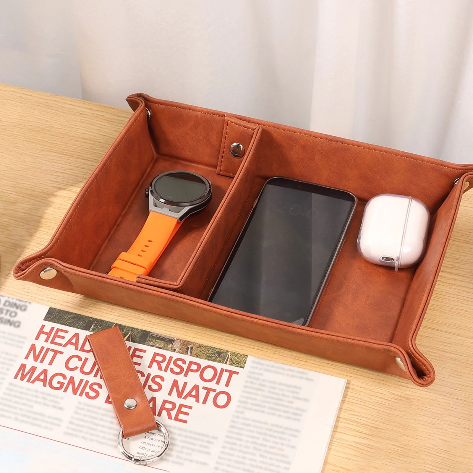 PU Leather Folding Valet Tray