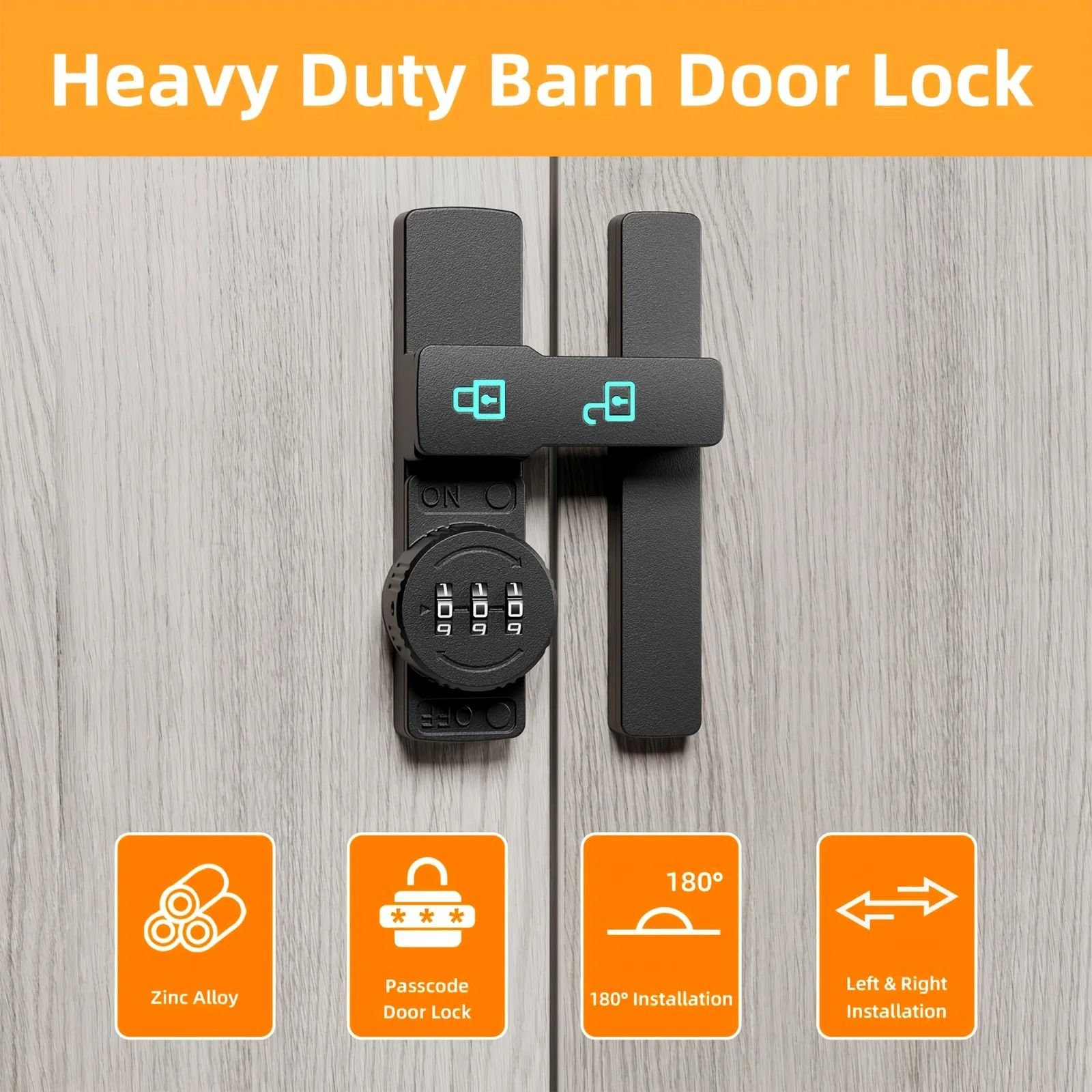 Sliding Barn Door Combination Lock with 3 Digit Code