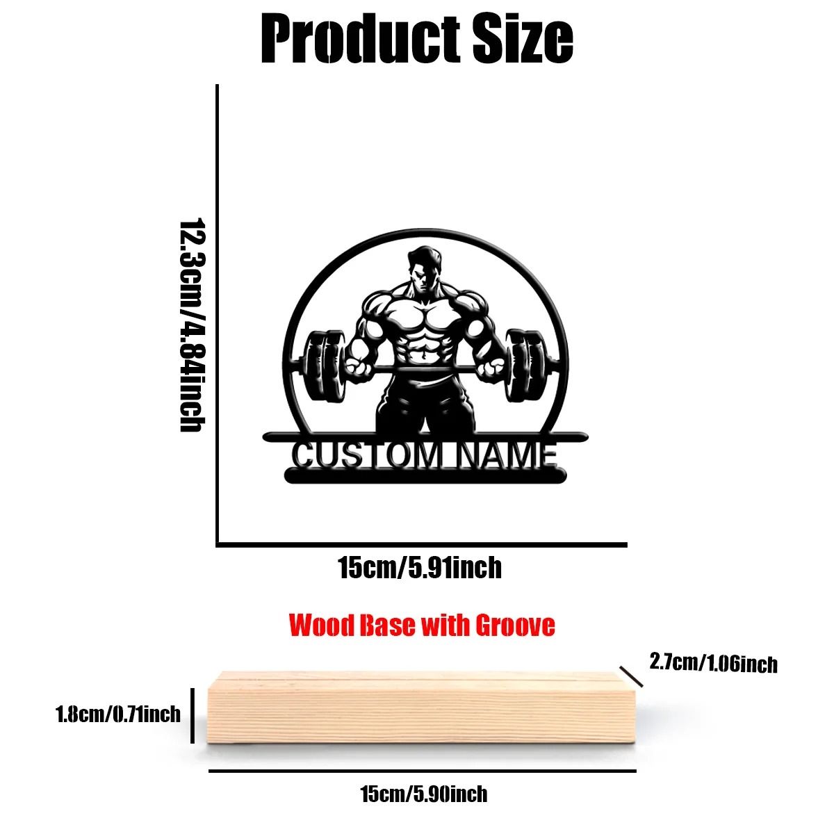 Custom Weightlifting Metal Sculpture – Personalized Athletic Statuette with Hand-Finished Wooden Base