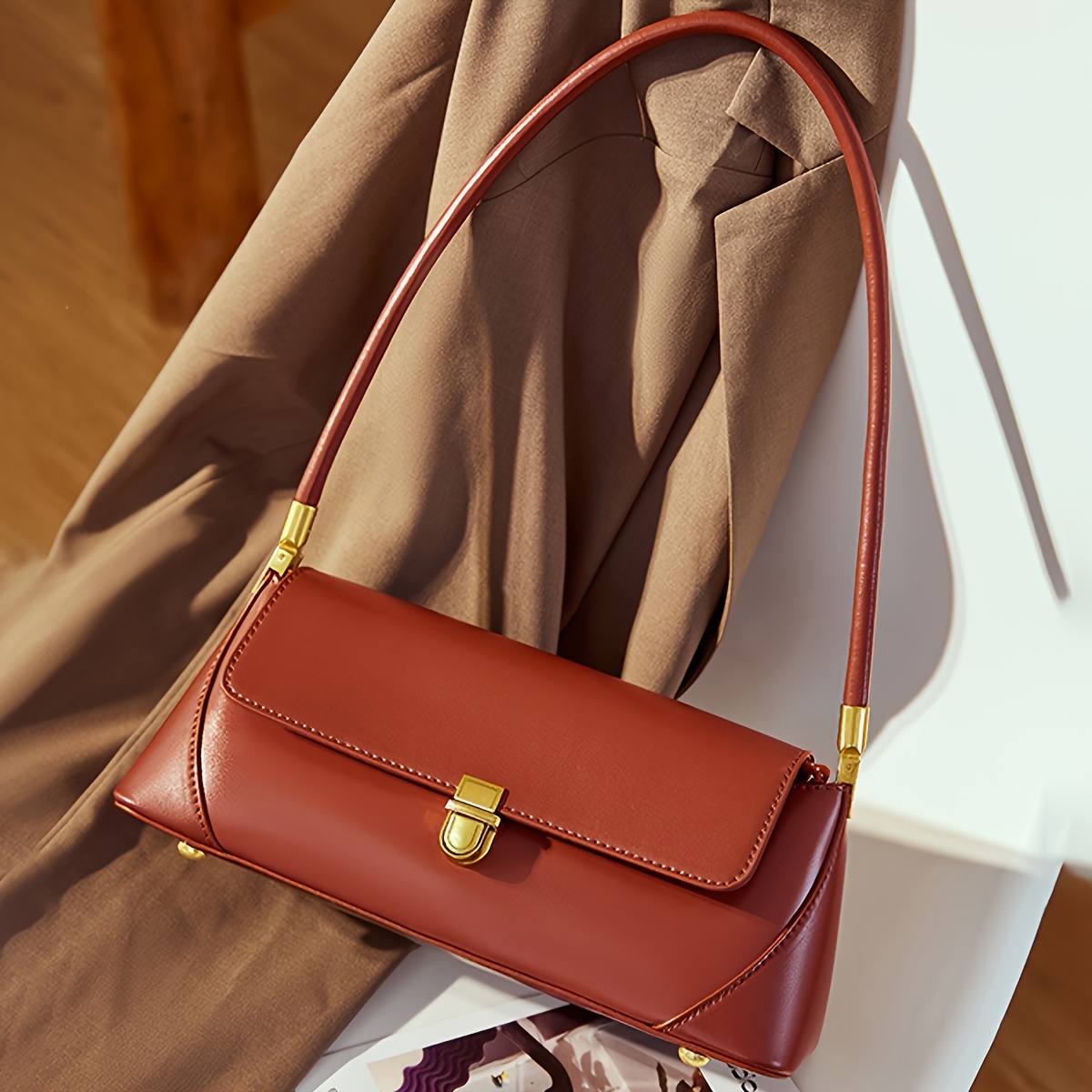 Retro Baguette Underarm Bag Women's High Feeling Fashion Shoulder Bag PU Material