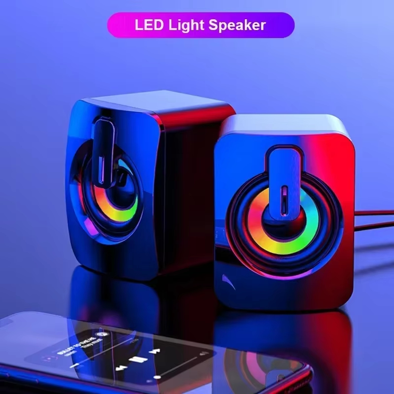 USB Wired HIFI Stereo Speakers with Microphone & LED Light for Desktop PC