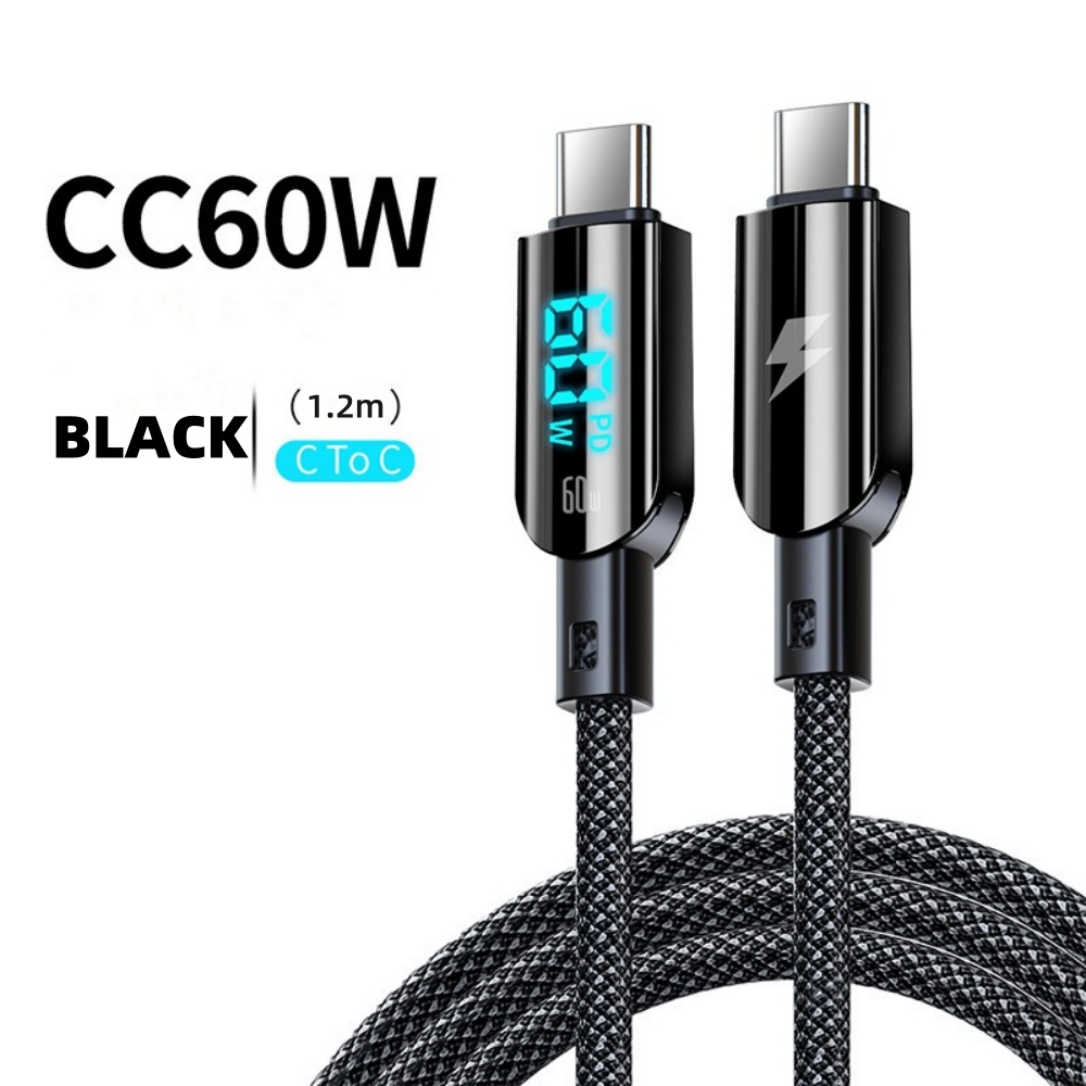 Fast Charging PD USB C to USB Type C Data Cable Digital Display Charger Cord