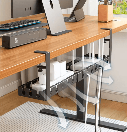 Extendable Steel Under Desk Cable Management Tray with Power Strip Holder