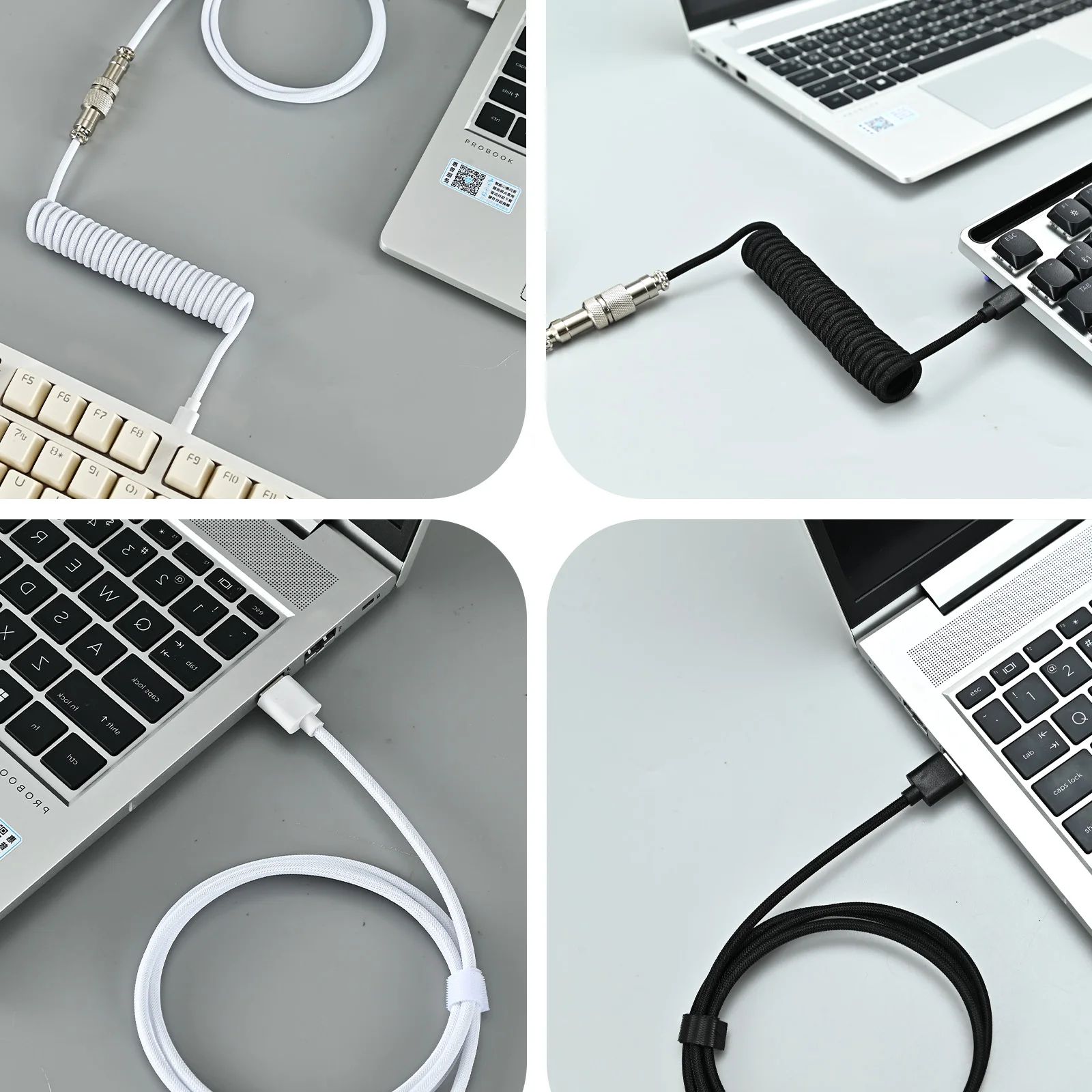 Premium Coiled Mechanical Keyboard Cable with USB-C and Aviation Connector