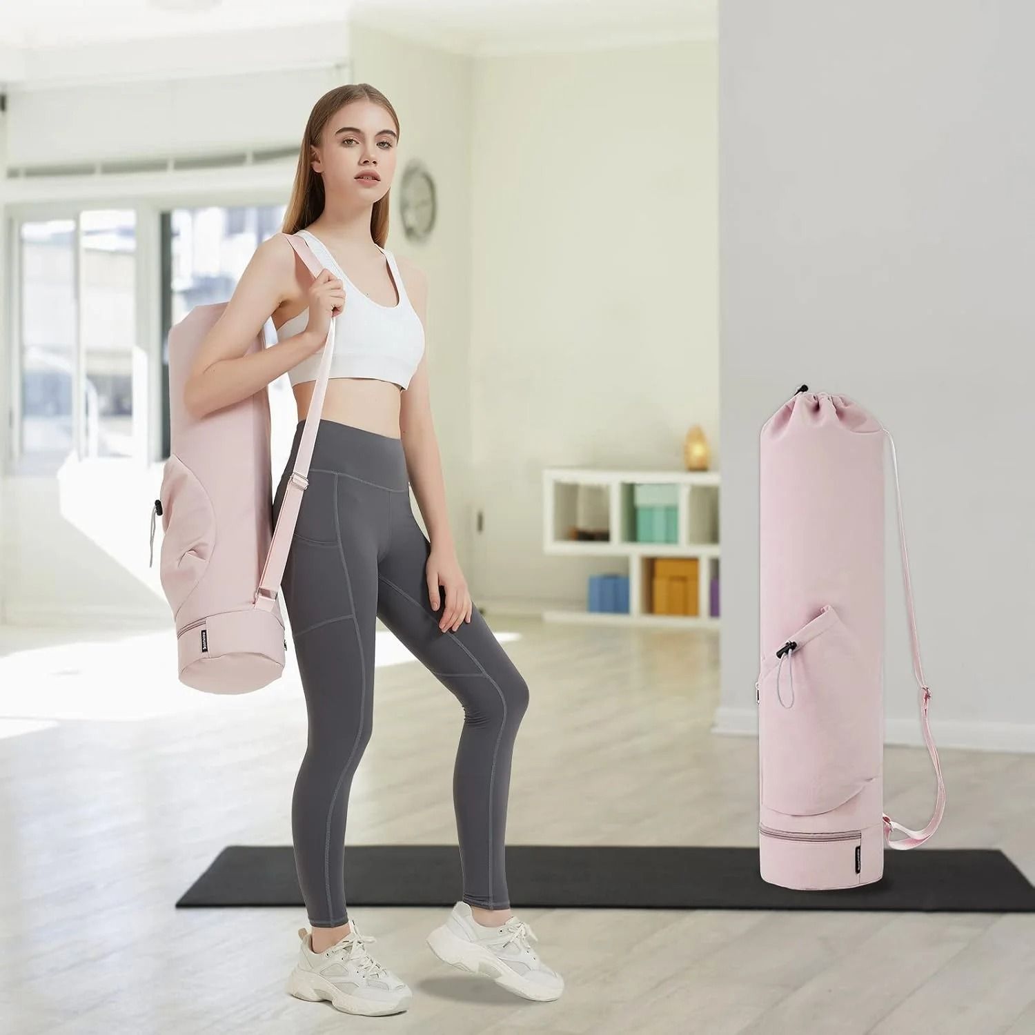 Yoga Mat Bag with Water Bottle Pocket and Wet Storage Multi Functional Carrier for Gym Pilates and Fitness