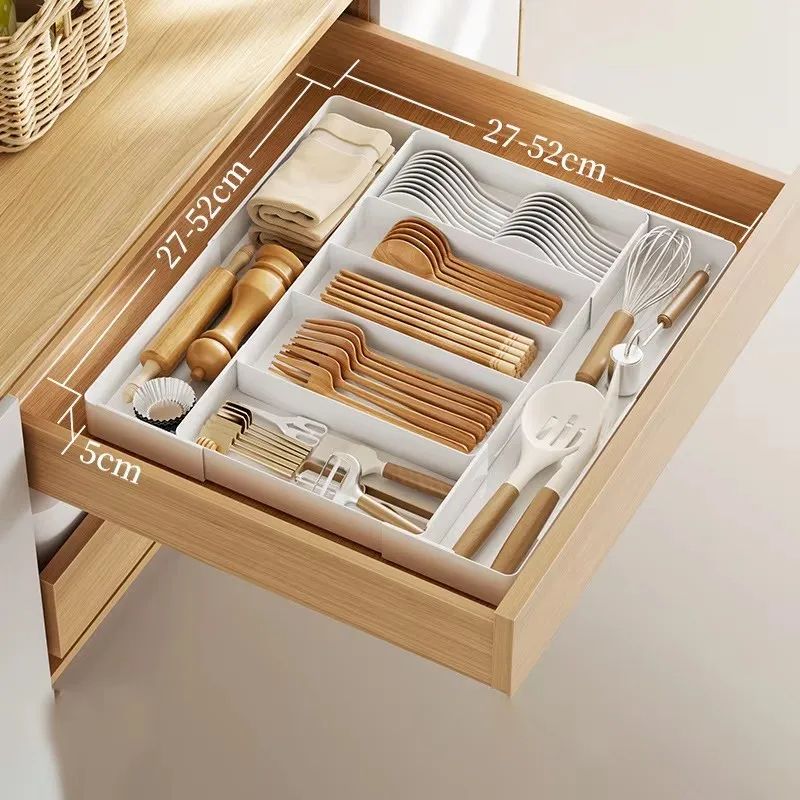 Expandable Adjustable Drawer Organizer Cutlery Tray | Versatile Kitchen Utensil Holder for Spoons Forks Knives
