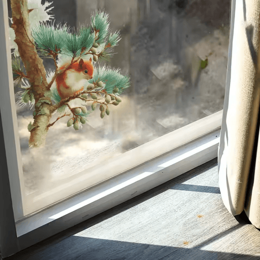 Squirrel Forest Wall Sticker – Cute Animal Window & Bedroom Self-Adhesive Decal