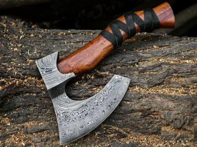Handmade Damascus Steel Viking Hatchet | Forged Tomahawk Hunting Axe | Handcrafted Damascus Blade with Wood Handle