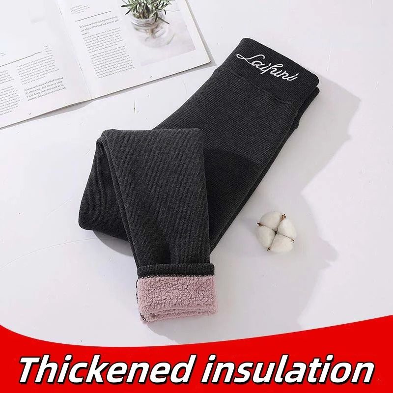 Fleece-Lined Letter Print Leggings – High-Waisted Thermal Winter Trousers
