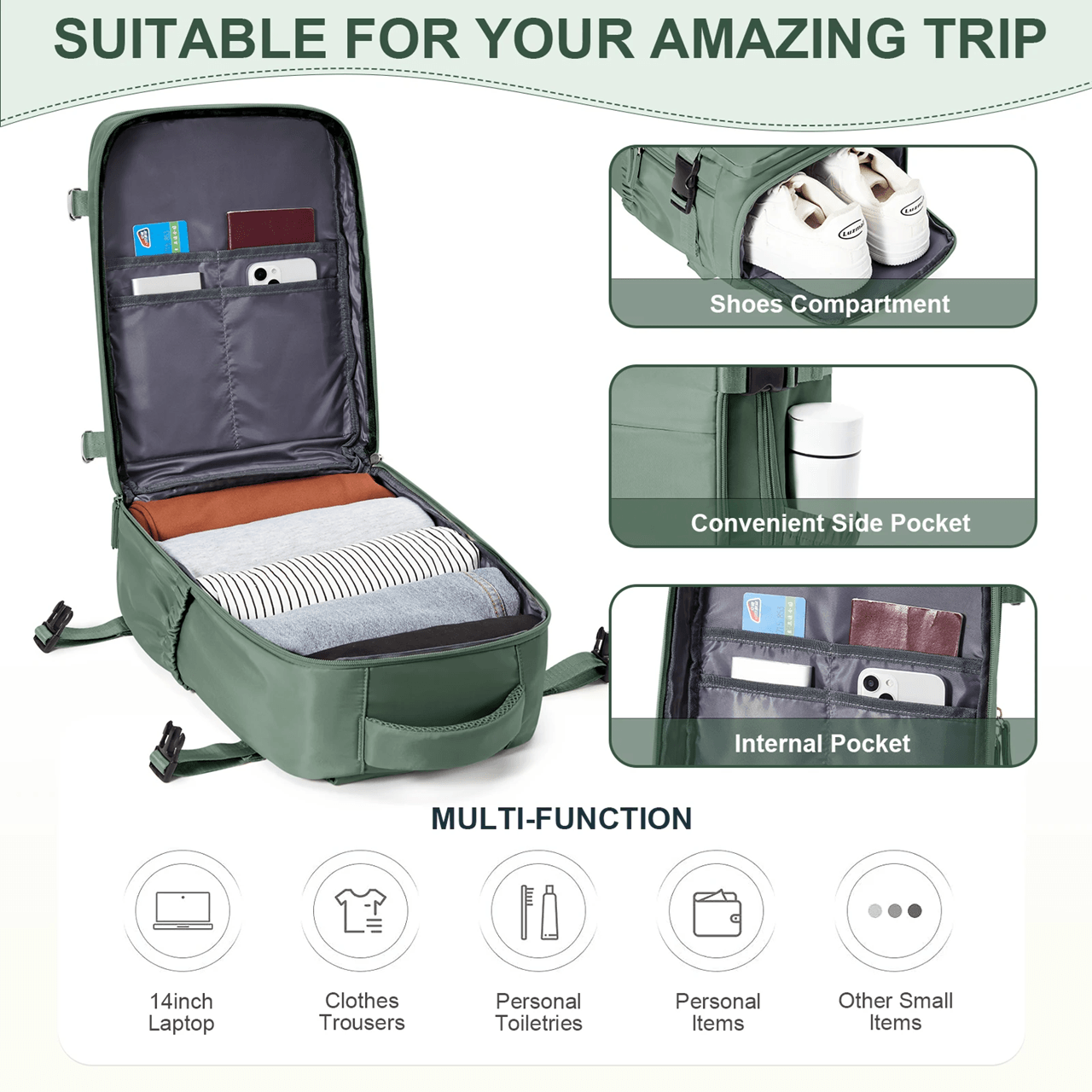 AeroFlex Ryanair Cabin Backpack 40x20x25 Travel Bag with Laptop Compartment