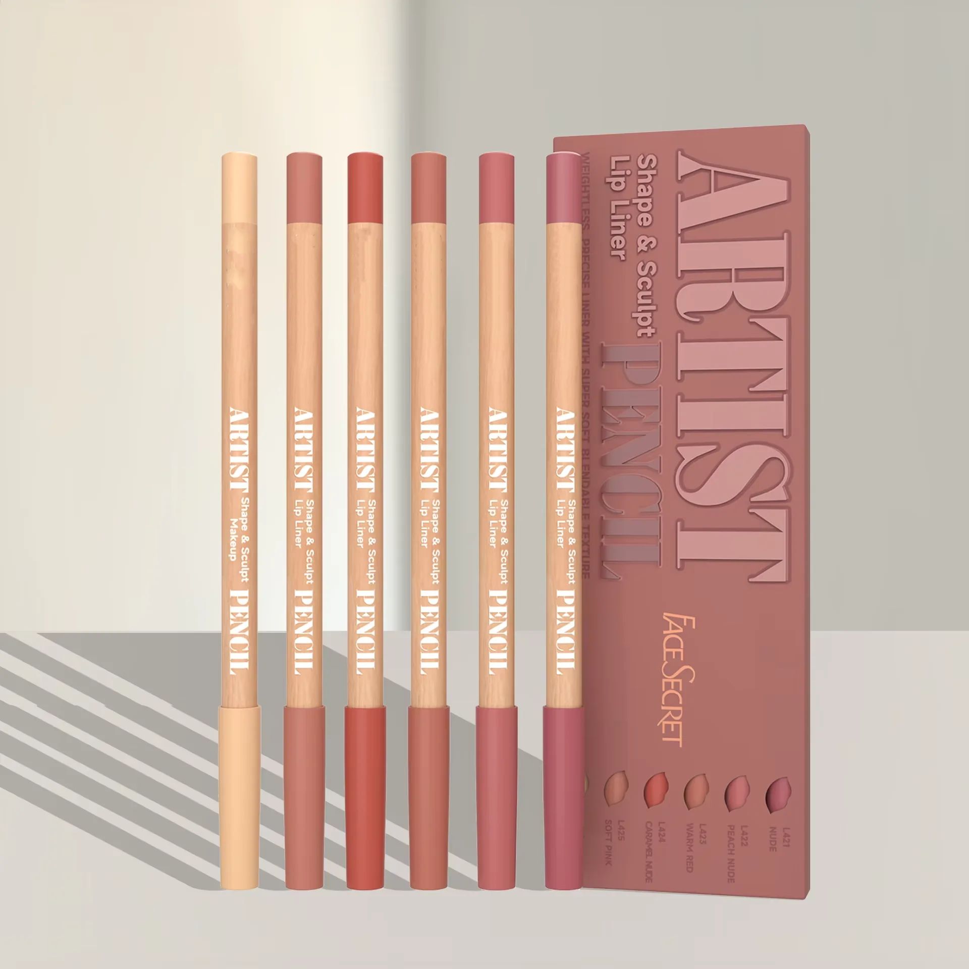 Face Secret Artist Shape Sculpt Lip Liner Pencil Set – Weightless Matte Lip Liner, Precise Smudge-Proof, Soft Blendable