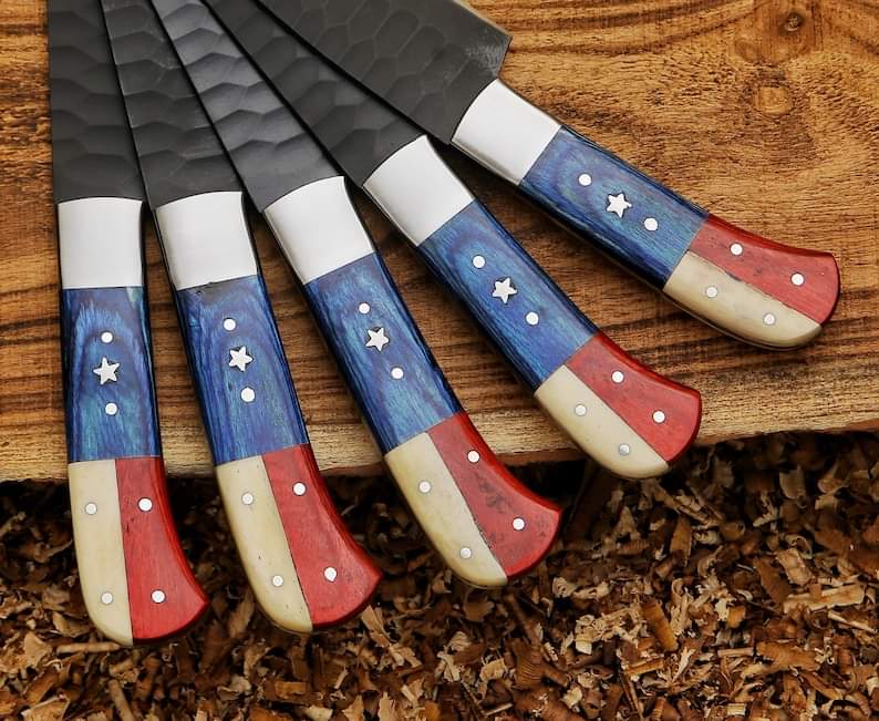 Carbon-steel-Chef-knives, Of 5Pieces, Custom Handmade, Handmade Chef knives Set ,Personalized Gift For Mother