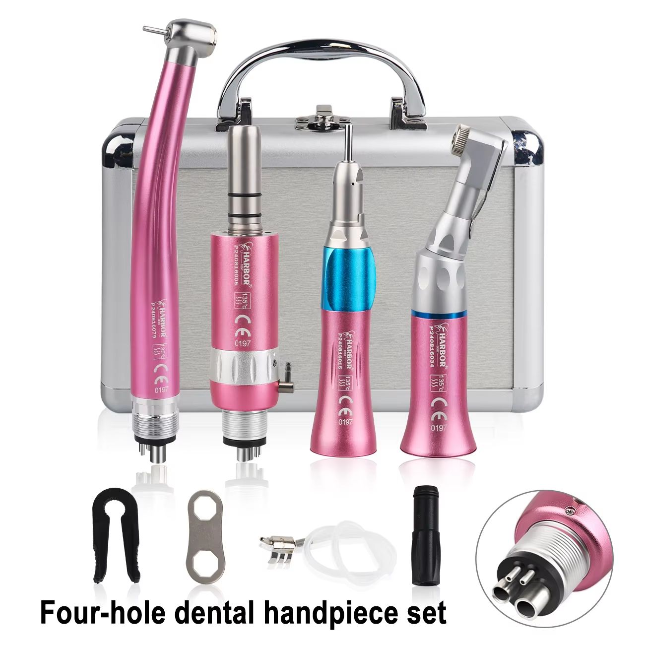 4-Piece Professional Dental Handpiece Set – High & Low Speed Air Turbine Kit with Contra Angle, Straight Handpiece, and