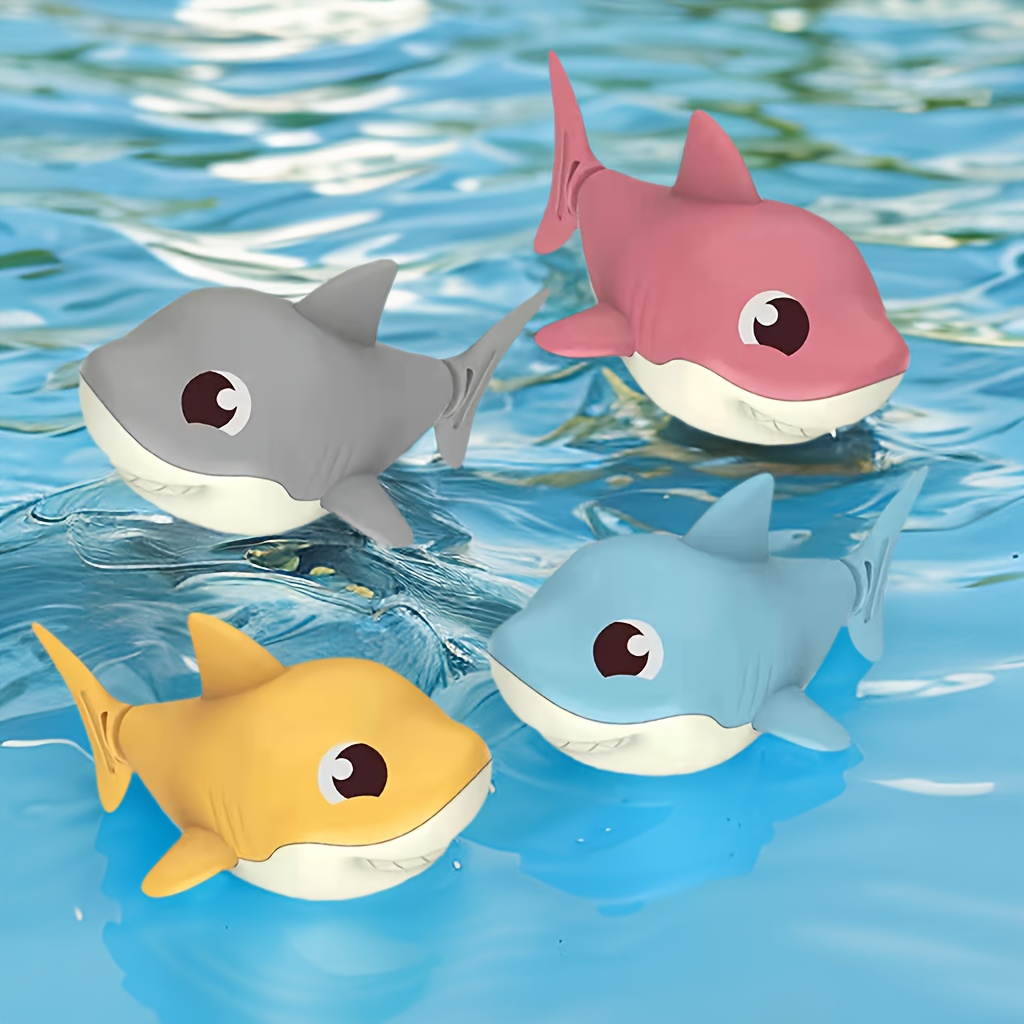 Summer Cartoon Shark Baby Water Play Toy with Wind Up Chain Bath Shower Toy for Outdoor Fun
