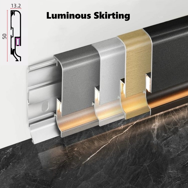 Minimalist Super Narrow LED Wall Skirting, Aluminium Profile Floor Baseboard with Silicone Neon Strip Light Diffuser