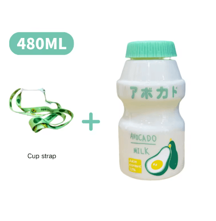 480ml Kawaii Milk Carton Water Bottle Cute Plastic Drinking Bottle with Cup and Strap