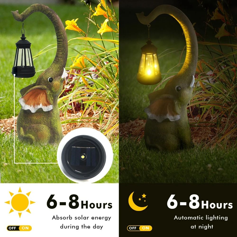 Solar Resin Elephant Statue Garden Light | Retro Waterproof Landscape Courtyard & Patio Walkway Lamp