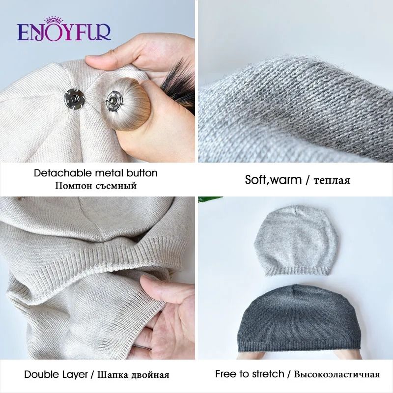 Wool Knit Beanie with Real Fur Pom Pom