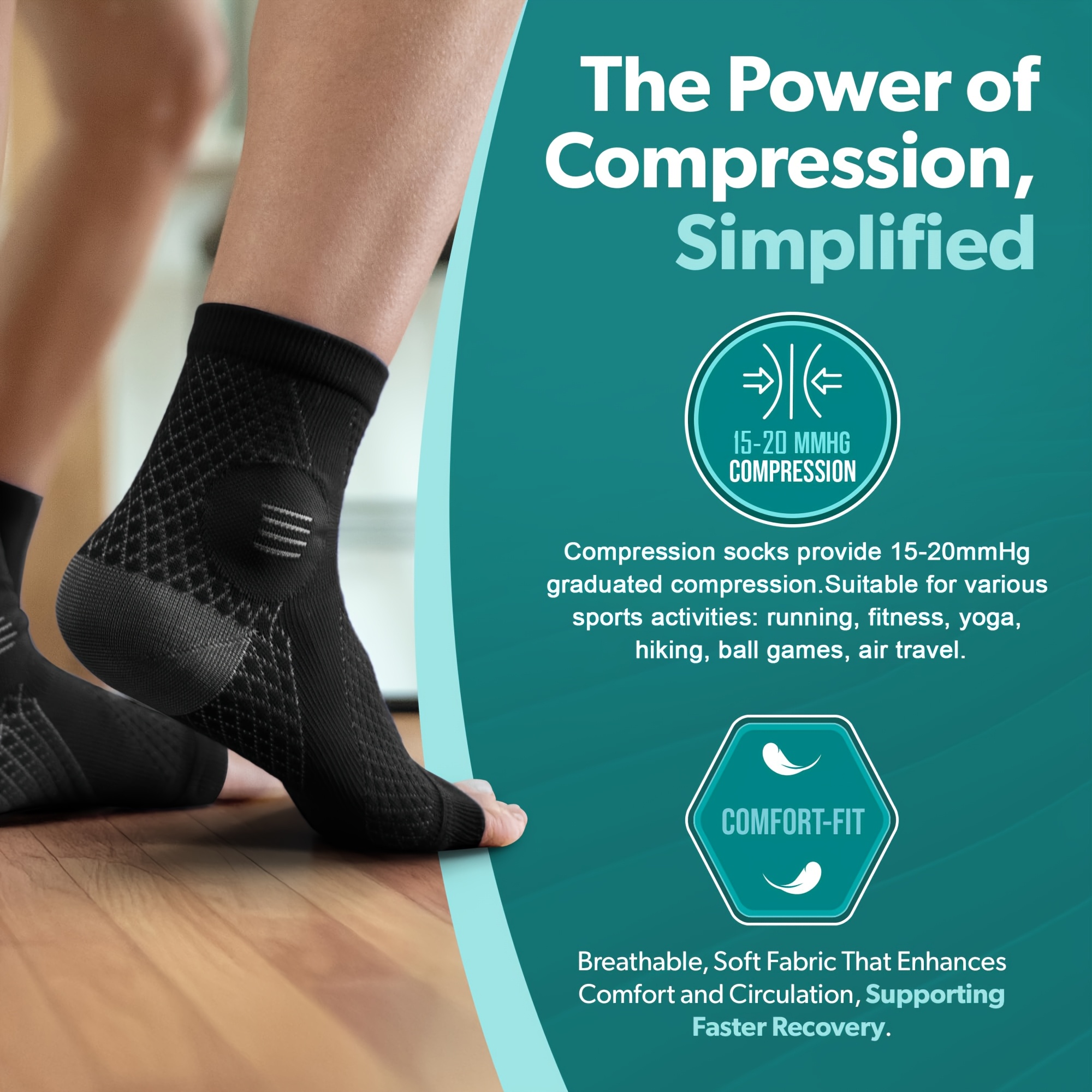 Compression Foot Sleeves with Arch Support, Ankle Compression Socks, Open-Toe Neuropathy Socks