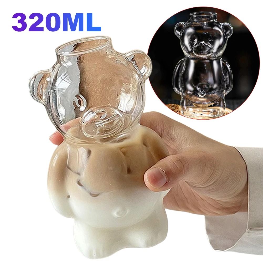 Cute Bear Shaped Glass Cup Coffee Mug for Daily Drinks and Gifts