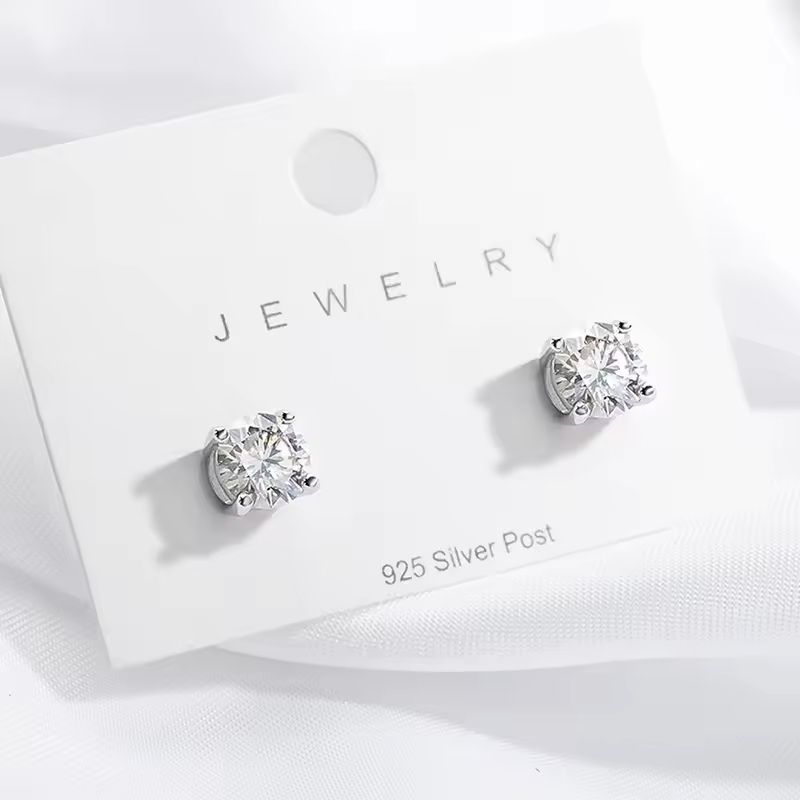 Moissanite Stud Earrings in S925 Silver with Platinum Plating