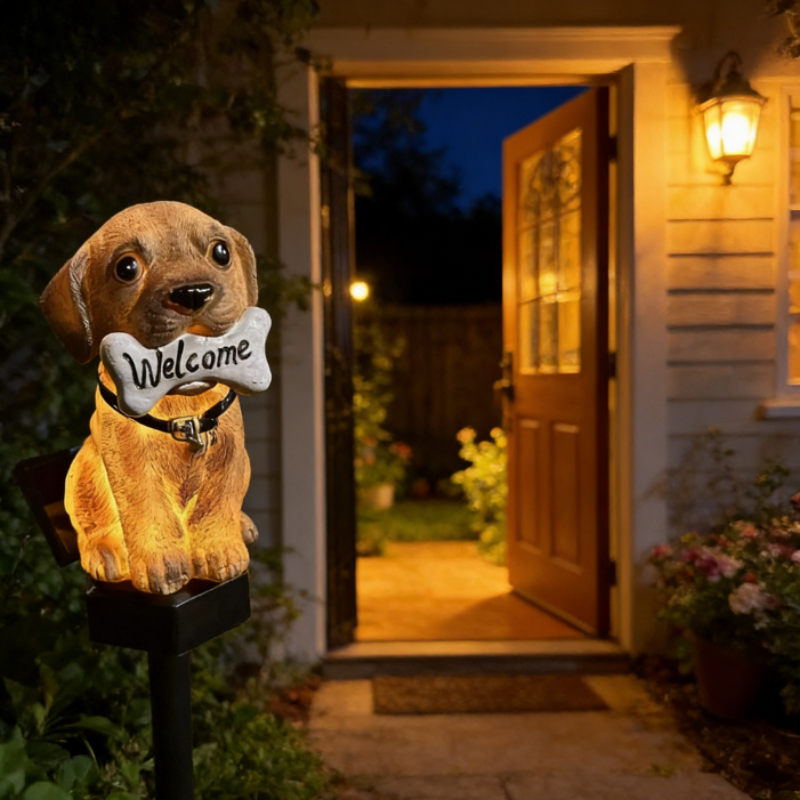 Dog Welcome Lamp Solar Powered Lawn Light for Garden, Courtyard, Patio, Waterproof Outdoor Lighting for Party