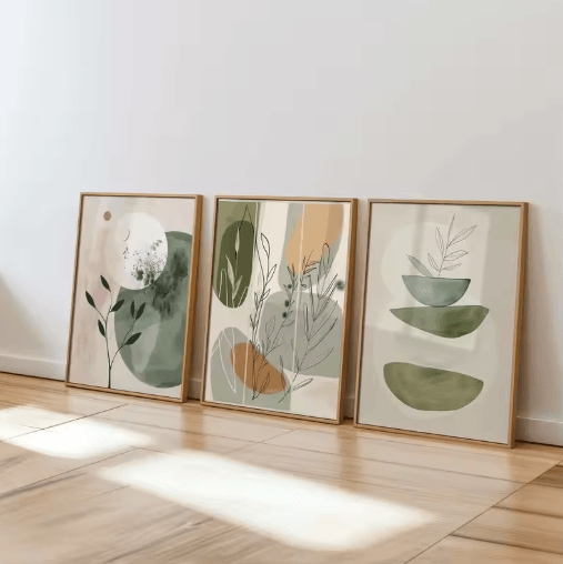 3-Piece Bohemian Plant Wall Art Minimalist Earth Tone Canvas Prints Set
