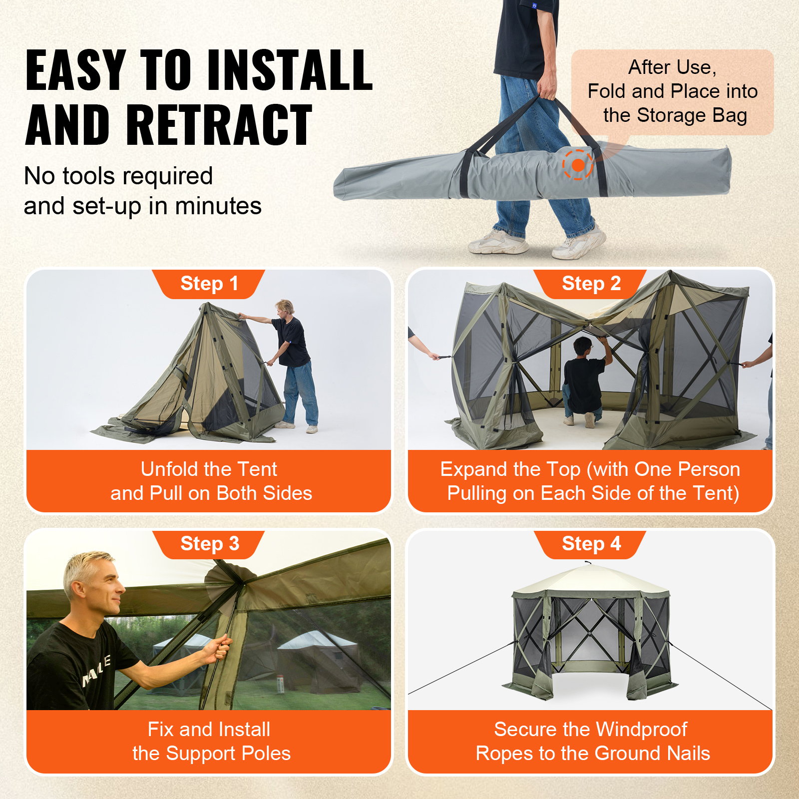 Pop Up Screen Tent Camping Gazebo Sun Shelter with Privacy Panels