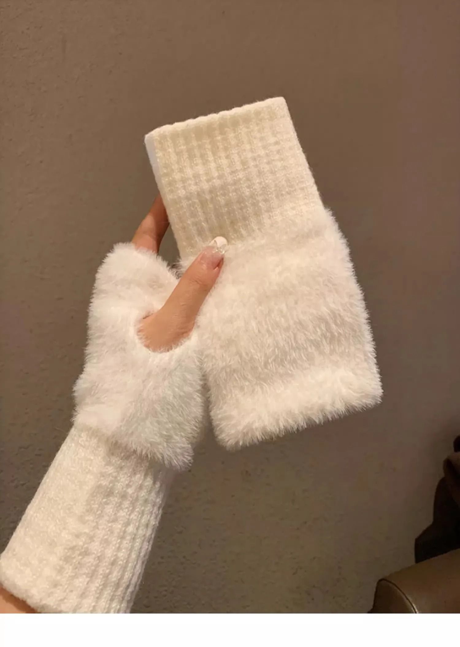 Soft Winter Half Finger Women Gloves Warm Plush Knitted Fingerless Mittens