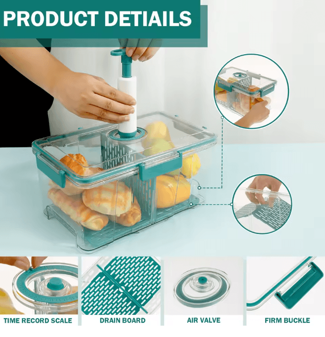 Airtight Bread Box with Vacuum Pump Freshness Keeper Container