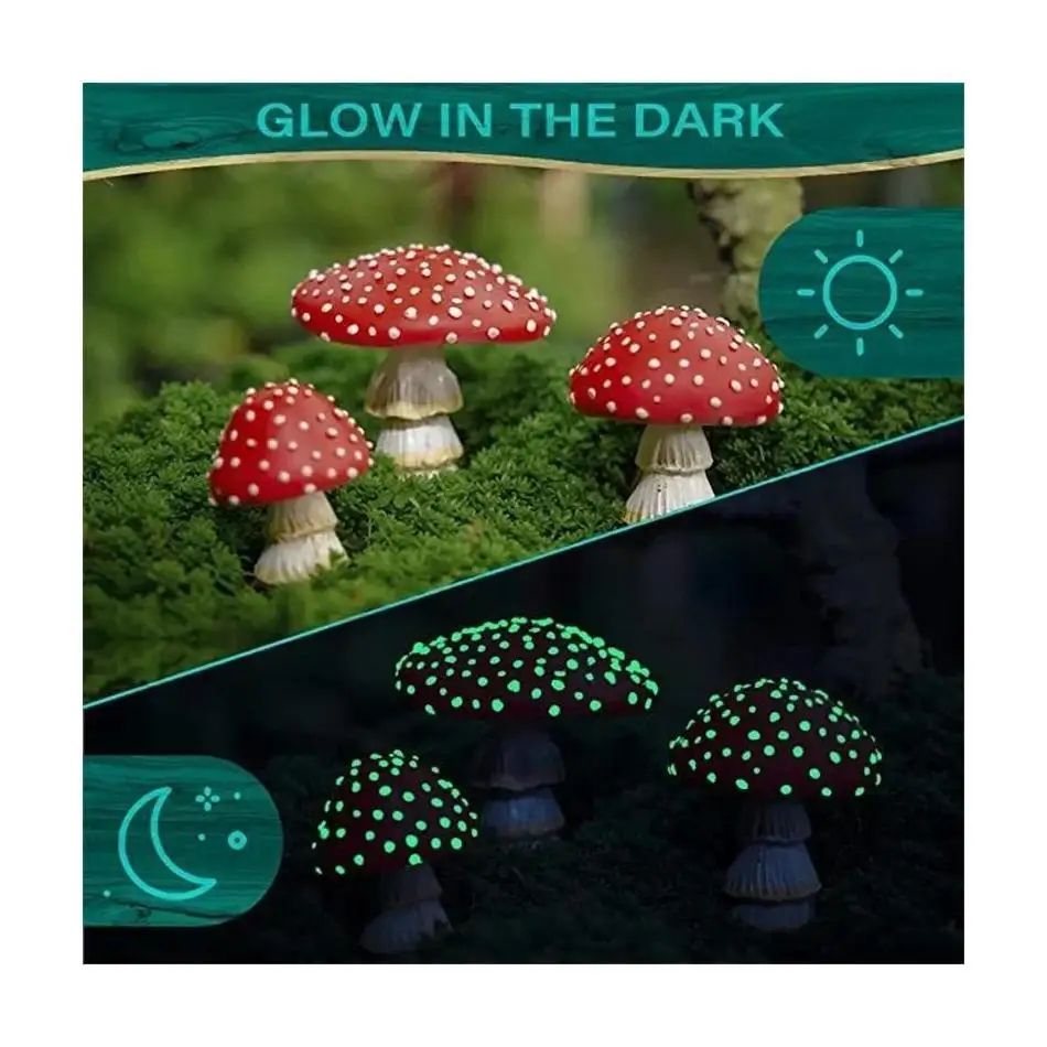 GlowShroom 3-Piece Mini Mushroom Garden Decor – Glow-in-the-Dark Fairy Garden Miniatures