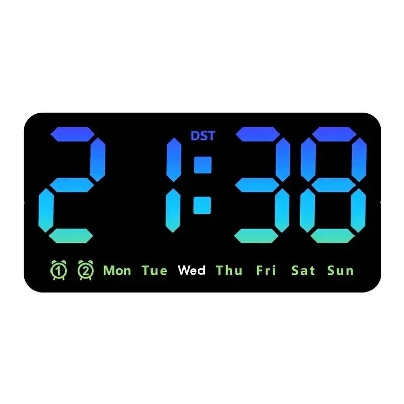 Voice Control Digital Wall Clock Large LED Display with Temperature and Dual Alarm