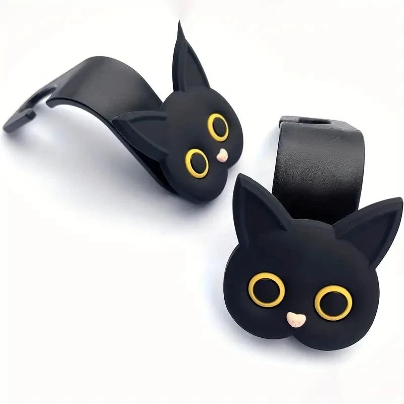 Adorable 2-Piece 3D Cartoon Cat Universal Car Headrest Hook Set